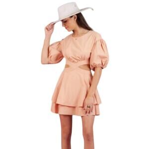 NWT Lucca Whitney Puff Sleeve Cutout Rodeo Coachella Dress, Coral, Size X-Small